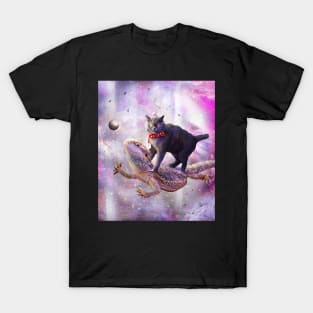 Space Cat Riding Bearded Dragon Lizard T-Shirt